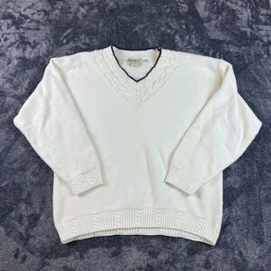Vtg Eddie Bauer Cricket Tennis Cable Knit Sweater Cream Men's L Fisherman